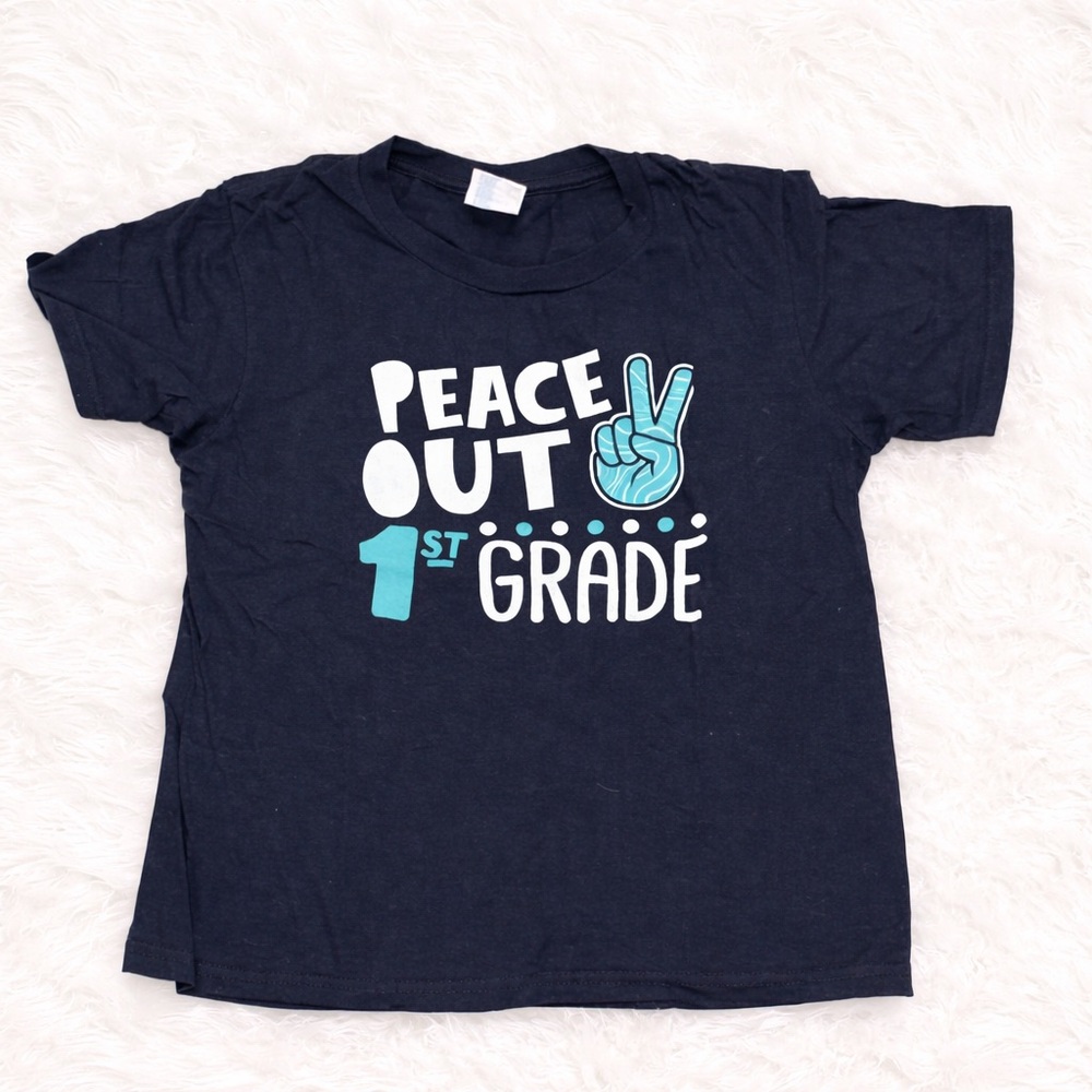 Peace Out 1st Grade Shirt Youth Small 7/8 Back to School Tee Black